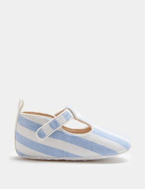 Baby Stripe T-Bar Pram Shoes (0-18 Mths)