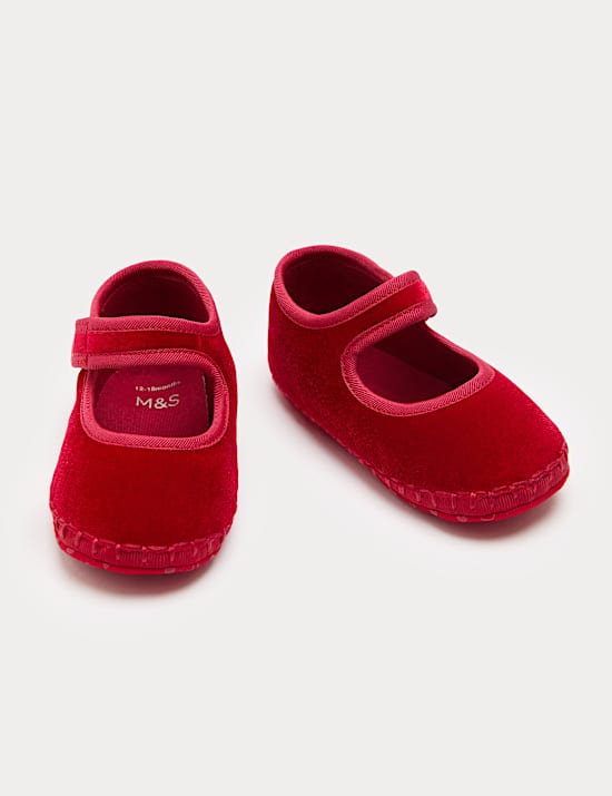 Baby Velvet Mary Jane Pram Shoes (0-18 Mths)