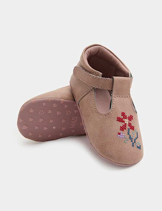 Baskets b&eacute;b&eacute; &agrave; motif brod&eacute; fleur (jusqu&rsquo;au 18 mois)