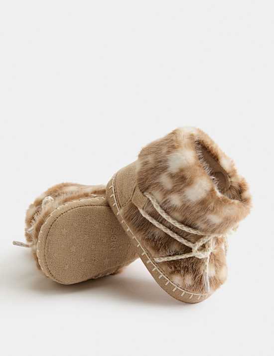 Bottes b&eacute;b&eacute; en fausse fourrure &agrave; imprim&eacute; colombe (jusqu&rsquo;au 18 mois)