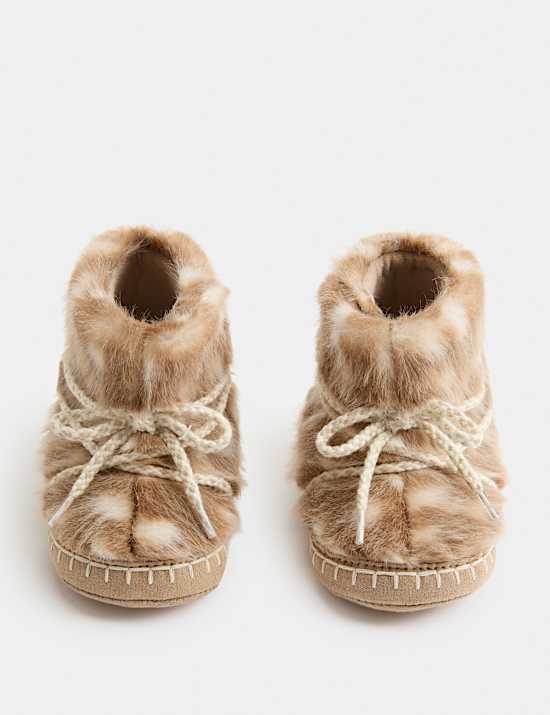 Bottes b&eacute;b&eacute; en fausse fourrure &agrave; imprim&eacute; colombe (jusqu&rsquo;au 18 mois)
