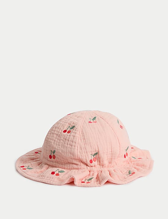 Chapeau de soleil enfant 100 % coton à cerises (jusqu'au 3 ans)