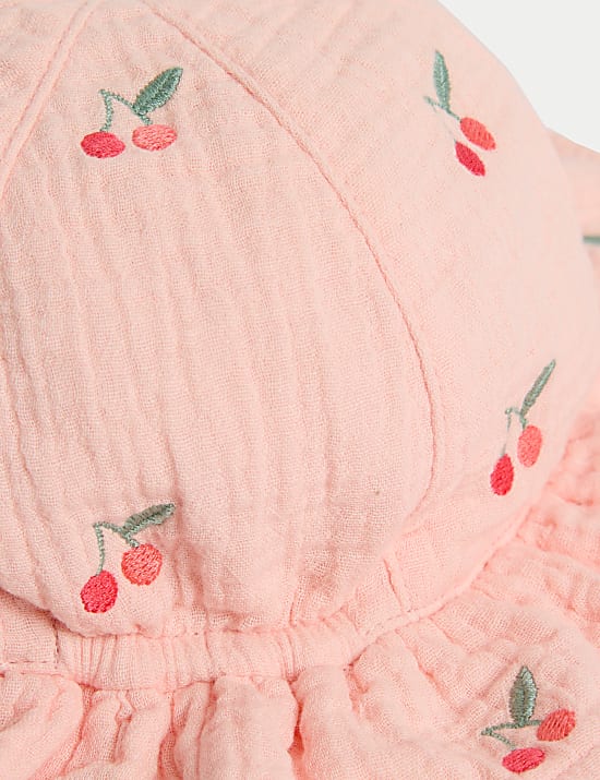 Chapeau de soleil enfant 100 % coton à cerises (jusqu'au 3 ans)