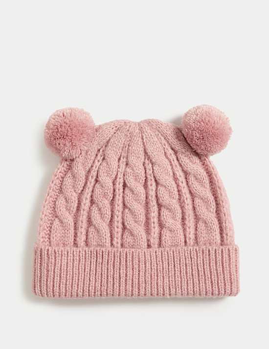 Kids' Cable Knit Double Pom Winter Hat (0-3 Yrs)