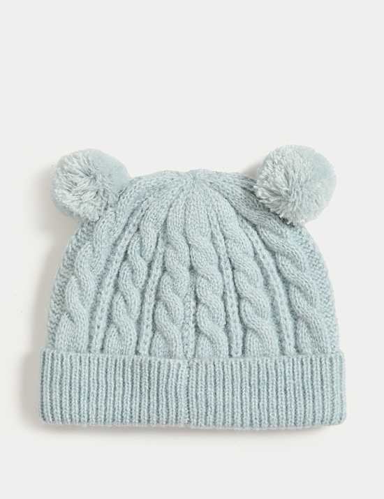 Bonnet hiver enfant en maille torsadée à double pompon (jusqu’au 3 ans)
