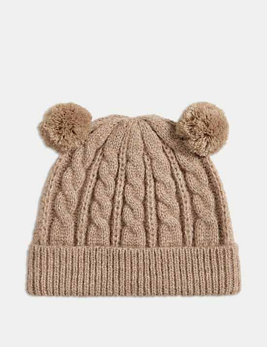 Gorro de invierno infantil de punto de ochos con doble pompón (0-3 años)