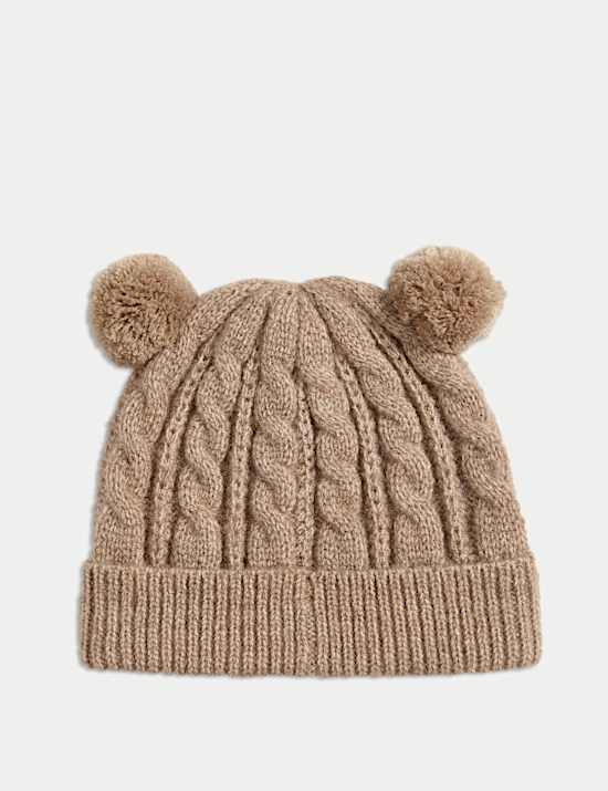 Gorro de invierno infantil de punto de ochos con doble pompón (0-3 años)