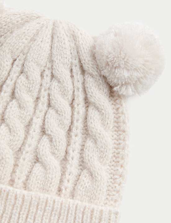 Kids' Cable Knit Double Pom Winter Hat (0-3 Yrs)