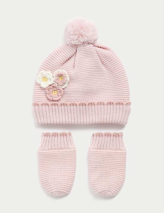 Baby Floral Hat and Mittens Set (0-3 Yrs)