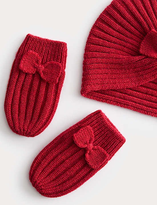 Set van tulbandmuts en wanten met strikdetail voor baby's (0-3 jaar)