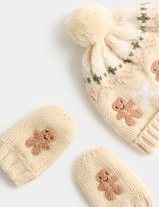 Ensemble 2 pièces bonnet et moufles à motif (jusqu’au 3 ans)