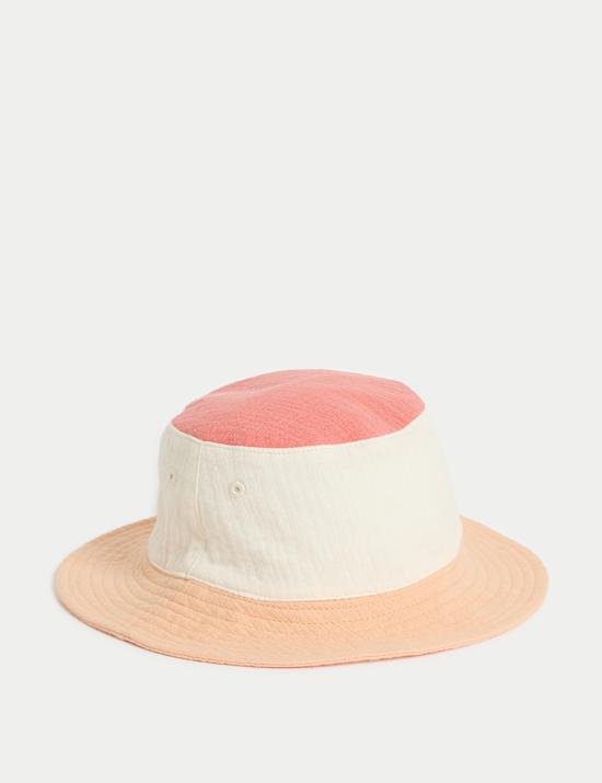 Kids' Pure Cotton Colour Block Bucket Hat (0-3 Yrs)