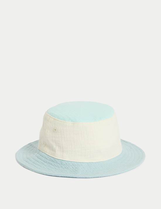 Kids' Pure Cotton Colour Block Bucket Hat (0-3 Yrs)