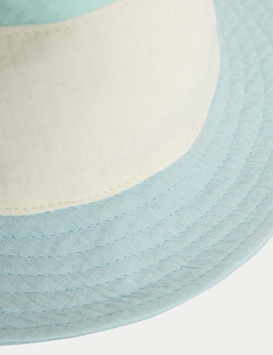 Kids' Pure Cotton Colour Block Bucket Hat (0-3 Yrs)
