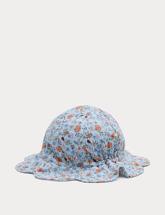 Gorro de pescador festoneado 100 % algod&oacute;n con estampado floral (0-3 a&ntilde;os)