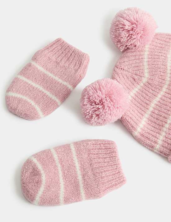 Conjunto infantil de manoplas y gorro de rayas (0-3 a&ntilde;os)