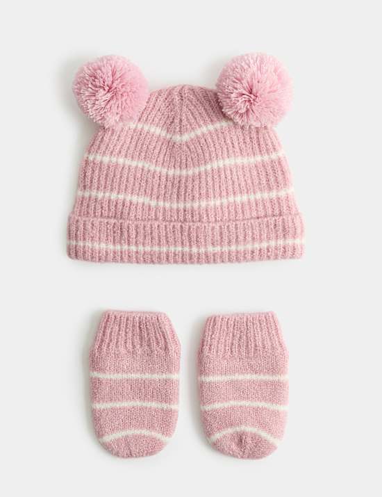 Conjunto infantil de manoplas y gorro de rayas (0-3 a&ntilde;os)