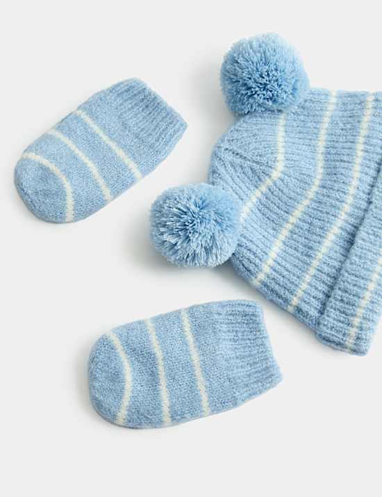 Kids' Striped Hat & MIttens Set (0-3 Yrs)