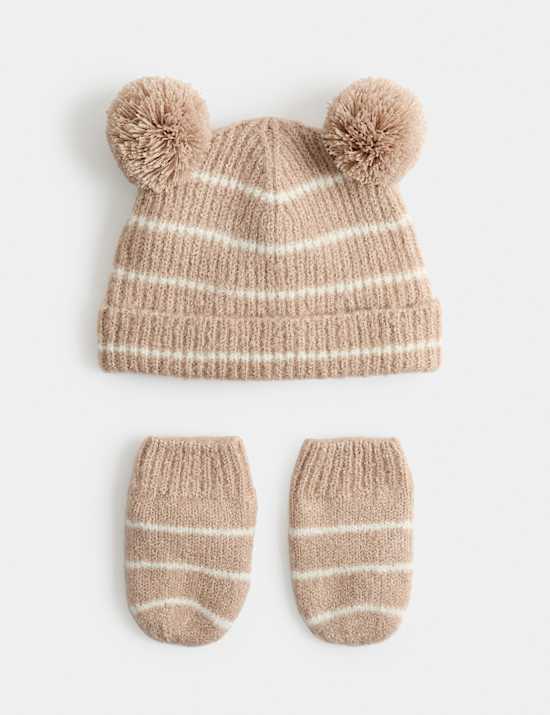 Kids' Striped Hat & MIttens Set (0-3 Yrs)