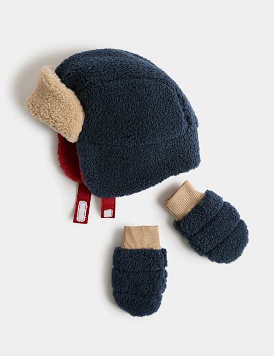 Ensemble b&eacute;b&eacute; chapka & moufles imitation peau de mouton (jusqu&rsquo;au 3 ans)