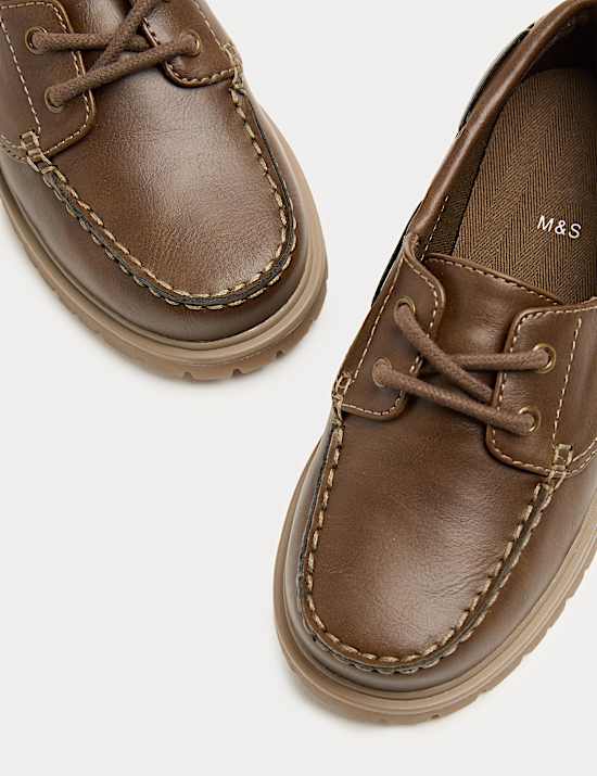 Kids Leather Plain Boat Shoes (6 Small-4 Large)