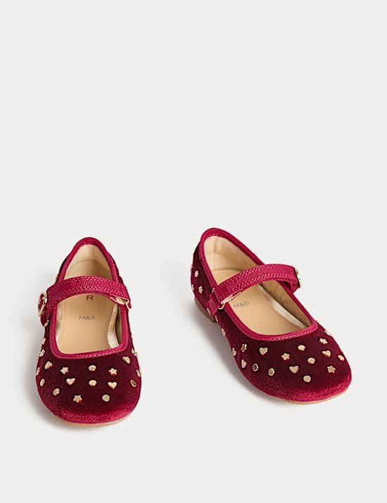 Bailarinas infantiles de terciopelo con tachuelas (4 pequeño - 2 grande)