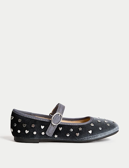 Kids' Velvet Studded Ballet Pumps (4 Small - 2 Large)
