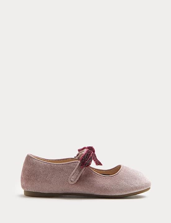Kids' Velvet Bow Ballet Pumps (4 Small - 2 Large)