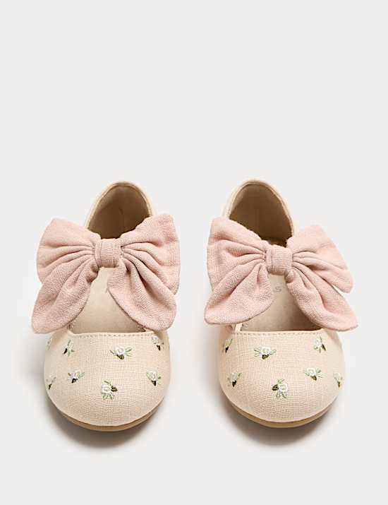 Kids' Embroidered Bow Ballet Shoes (4 Small - 2 Large)