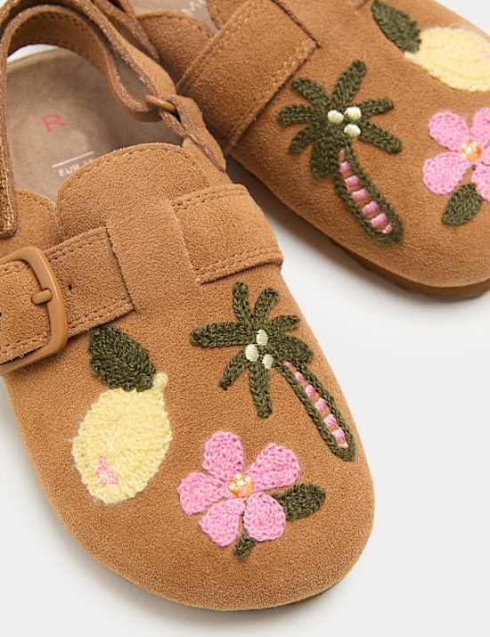 Kids' Suede Embroidered Mules (4 Small - 2 Large)