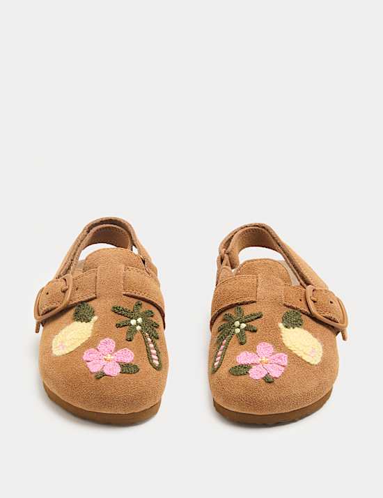 Kids' Suede Embroidered Mules (4 Small - 2 Large)
