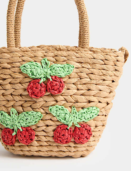 Kids' Cherry Straw Basket Bag