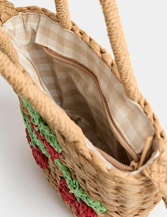 Kids' Cherry Straw Basket Bag
