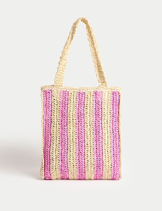 Kids Stripe Straw Shopper Bag