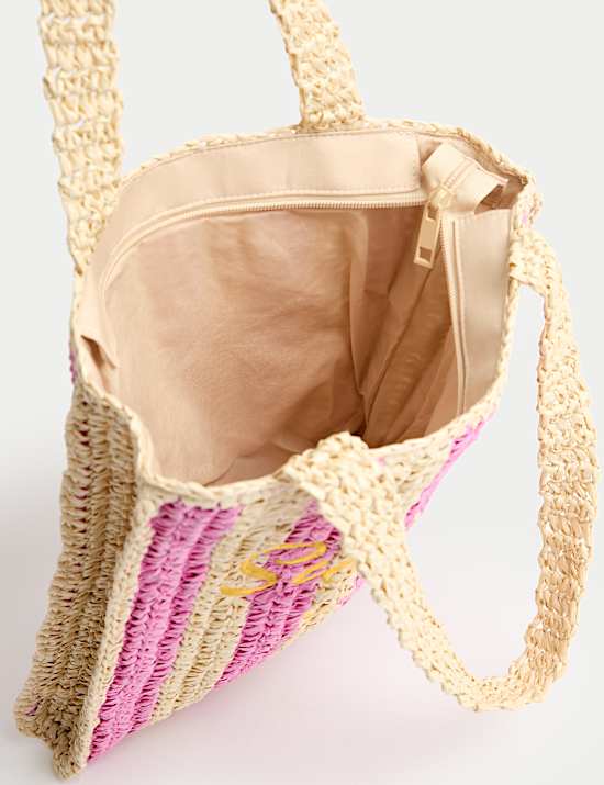 Kids Stripe Straw Shopper Bag