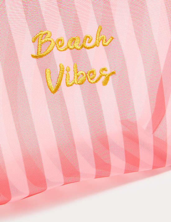 Beach Vibes Striped Mesh Tote Bag