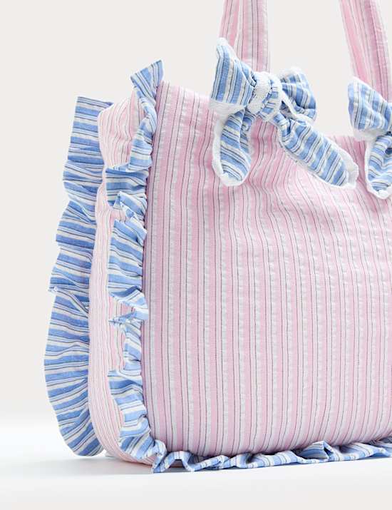 Striped Cotton Bow Tote Bag