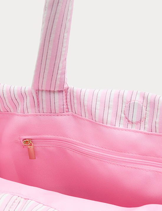 Striped Cotton Bow Tote Bag