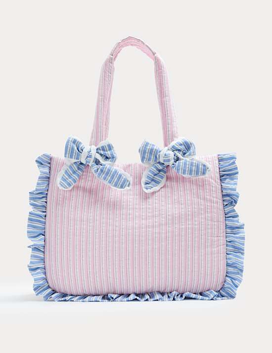 Striped Cotton Bow Tote Bag