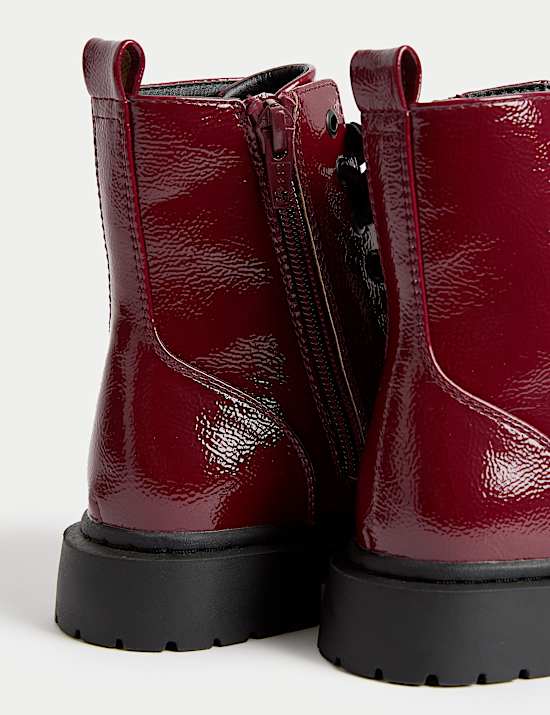 Kids' Lace Up Patent Boots (4 Small - 6 Large)