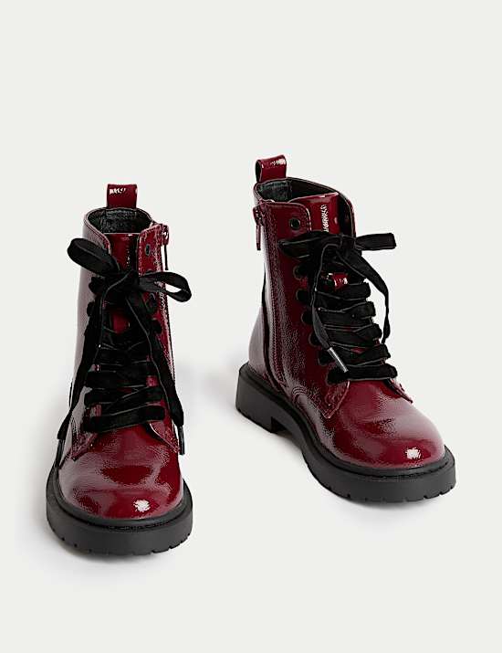 Kids' Lace Up Patent Boots (4 Small - 6 Large)