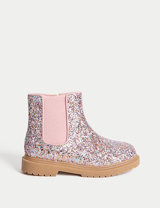 Kids Glitter Chelsea Boots (4 Small - 2 Large)
