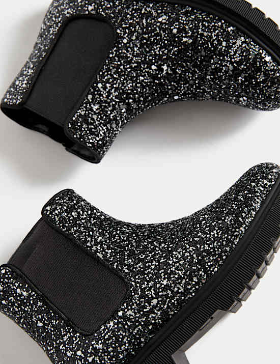Botas Chelsea infantiles con brillos (4 pequeño-2 pequeño)