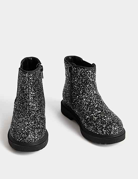 Botas Chelsea infantiles con brillos (4 pequeño-2 pequeño)
