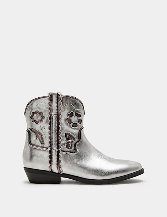 Bottines enfant style western &agrave; motif floral (du 20,5 au 39,5)