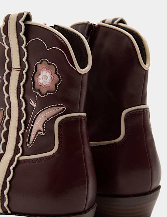 Kids' Floral Western Ankle Boots (4 Small-6 Large)