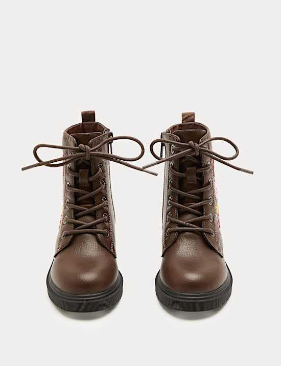 Bottes enfant &agrave; lacets et broderie florale (du 20,5 au 34,5)