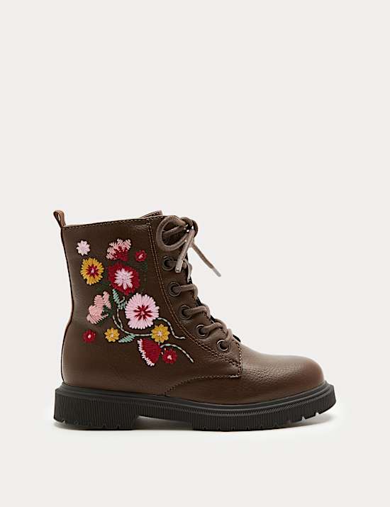 Bottes enfant &agrave; lacets et broderie florale (du 20,5 au 34,5)