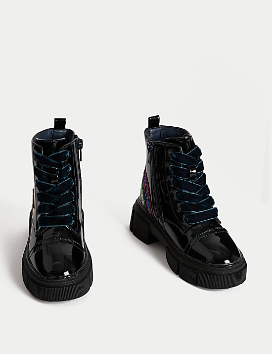 Kids&rsquo; Patent Glitter Ankle Boots (4 Small - 1&frac12; Large)