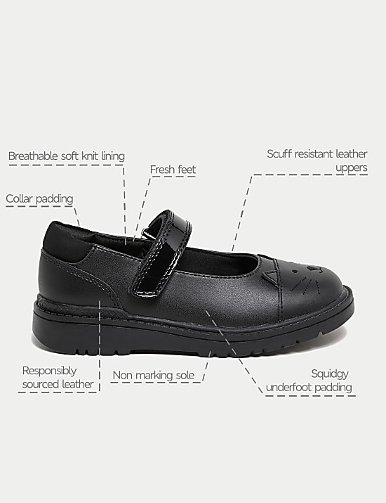 Kids' Leather Mary Jane Cat School Shoes (8 Small - 2 Large)